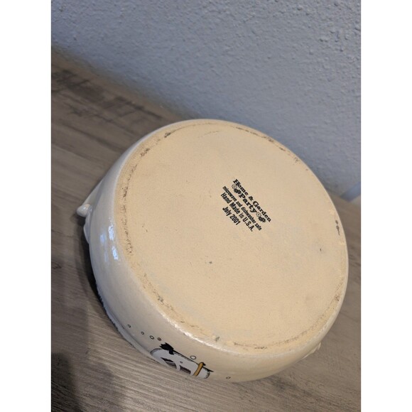 Home & Garden Party Snowman Stoneware Bean Pot w/ Lid 2001 Hand Made USA 8” - Picture 8 of 10